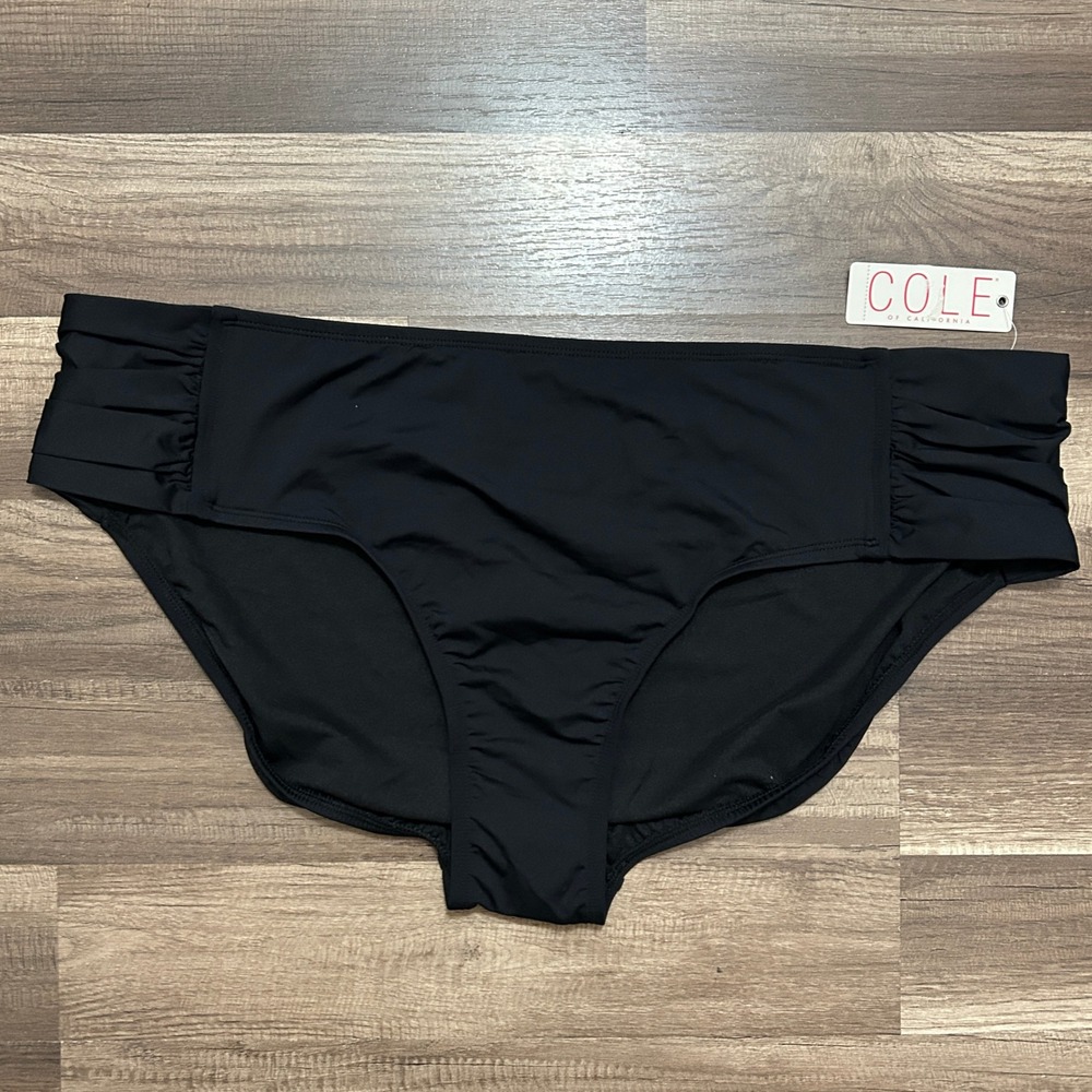 Cole of California Swimsuit Bottoms Womens 24W Black NEW Ruched Bikini 17CPB311
